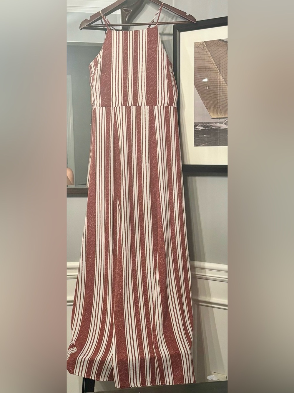 Le Lis Rust & White Striped Maxi Dress, S
